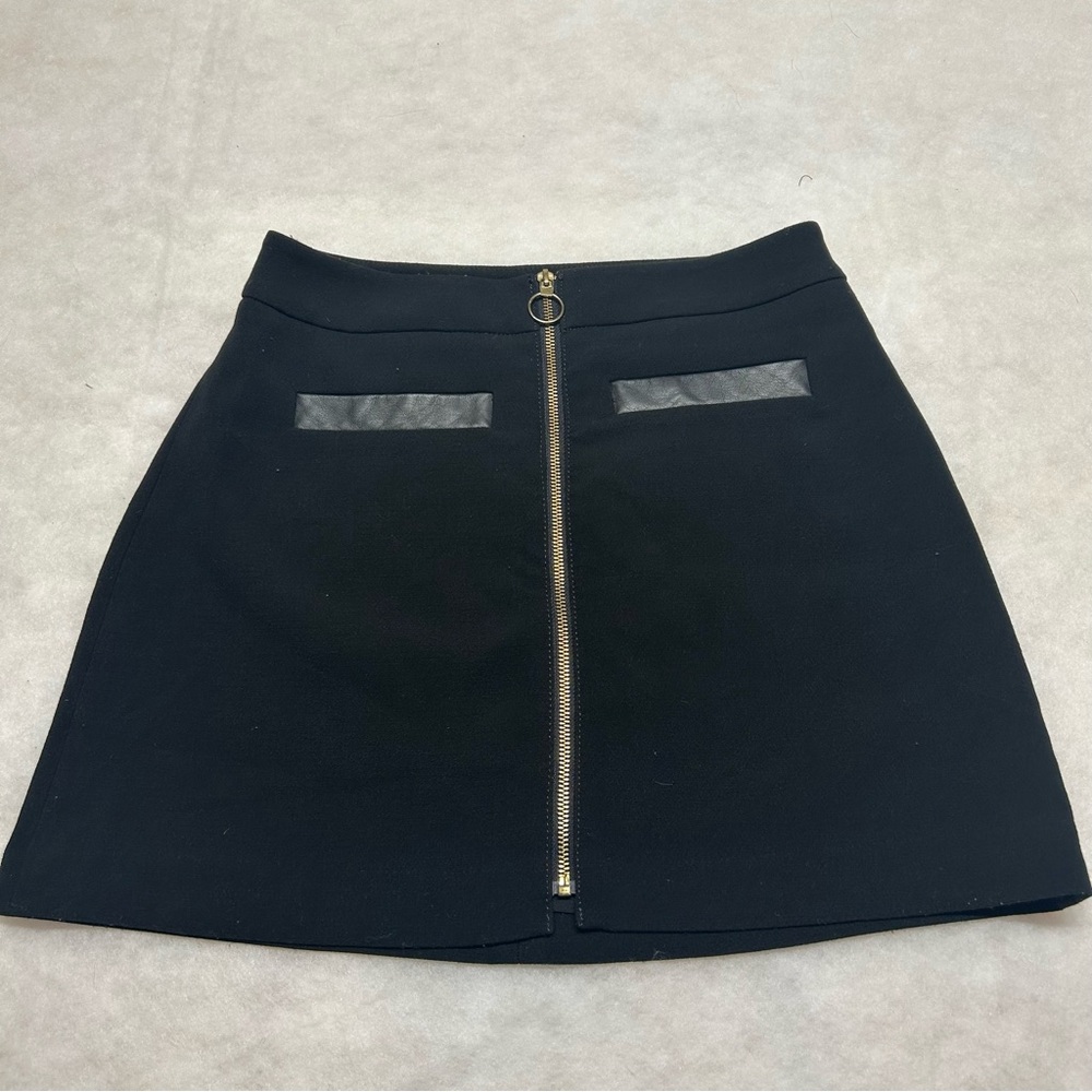 Express Skirt Women 8 Black A-Line Midi Full Zip Lined Mid Rise Rayon Casual